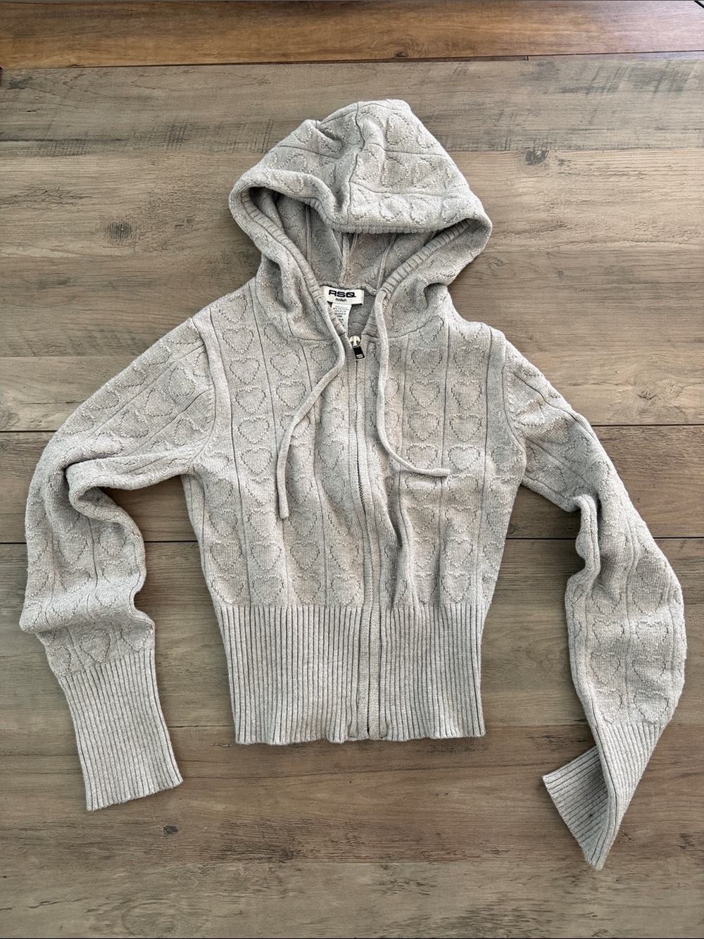 RSQ Light Cream Cable Hooded Zip Cardigan